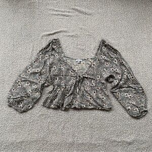 Floral Peasant Crop Top | Smocked Puff Sleeve Cottagecore Blouse XL